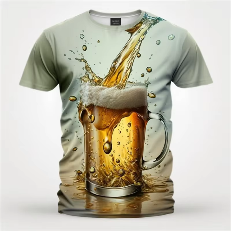 T-shirt imprimé 3D bière pour hommes, Économie d'été décontractés drôles, Streetwear Baggy, Haut con