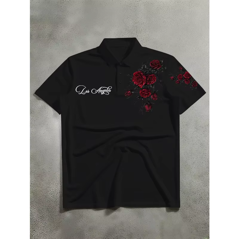 Nouveau polo à manches courtes pour homme, style décontracté, polo imprimé avec slogan Los Angeles e