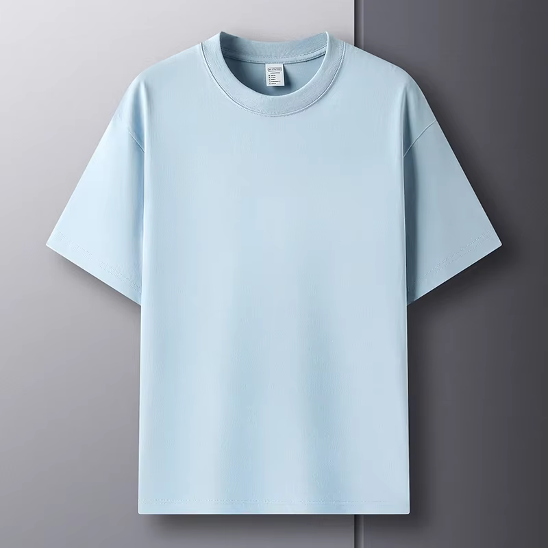 100% pur coton été haut de gamme marque hommes à manches courtes col rond Style à la mode demi manch