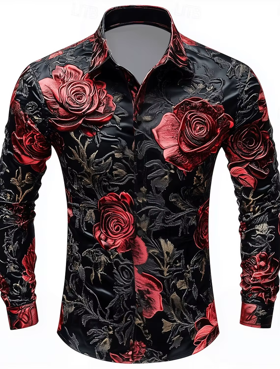 Chemise boutonnée à manches longues pour hommes, imprimé Floral, fleurs de roses, Style gothique fon