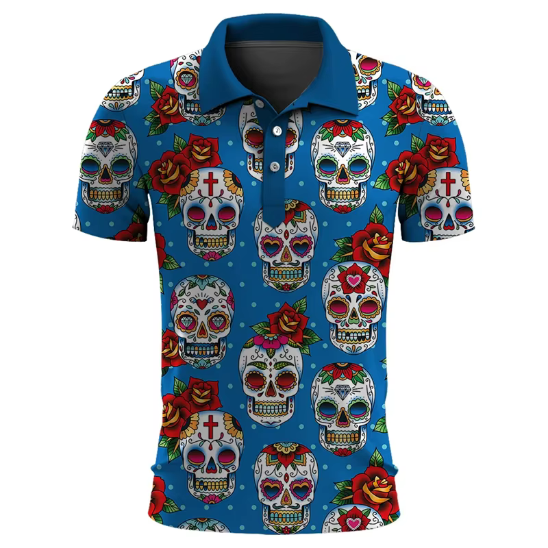 Polo à manches courtes avec impression 3D de crâne drôle pour hommes, vêtements décontractés, Module