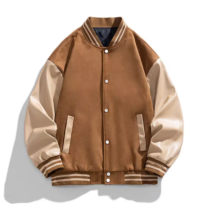 Veste bombardier universitaire de Baseball pour hommes, manteau en laine à manches en cuir, veste en