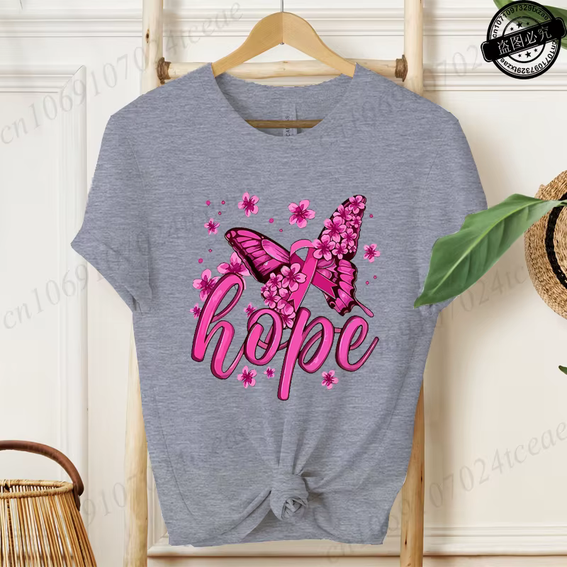 T-shirt pour femme avec imprimé guerrier de la lutte contre le cancer du sein, ruban rose et papillo