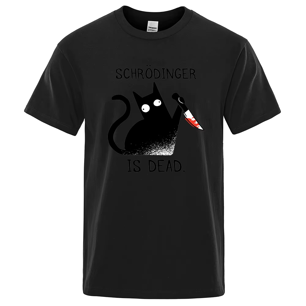 Schrodinger Is Dead chat noir t-shirts mode masculine 100% coton T-Shirt Hip Hop T-Shirt ample vêtem