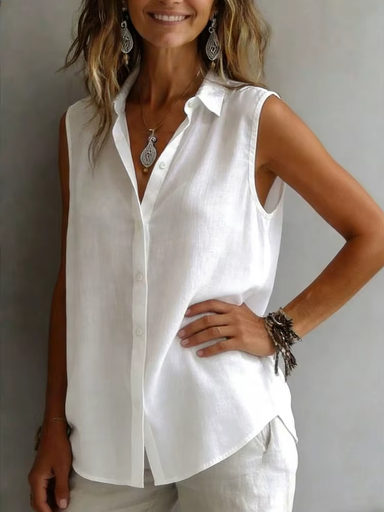 Chemise sans manches élégante et tendance pour femme, débardeur polyvalent décontracté pour le quoti
