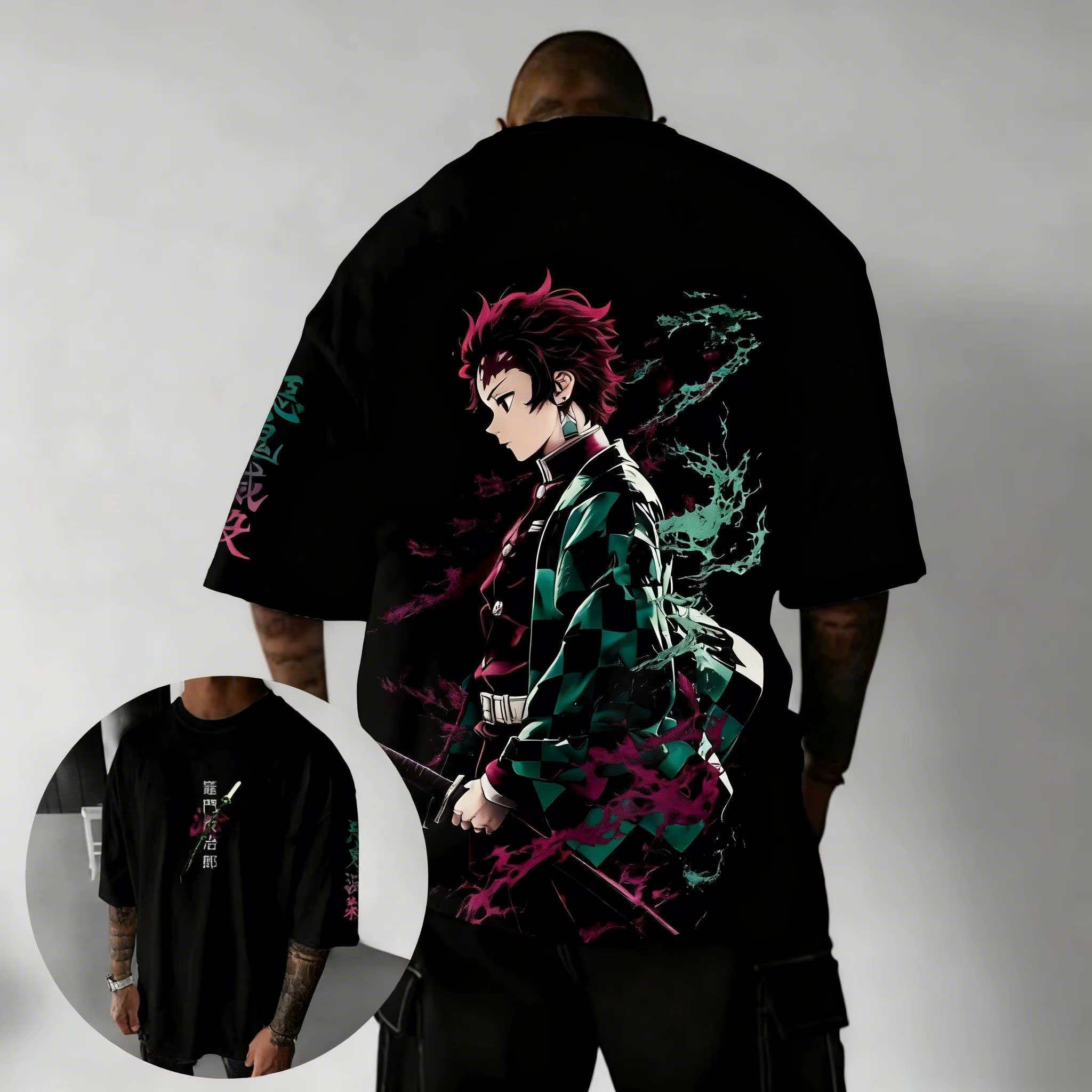 T-shirt décontracté imprimé Demon Slayer Blade Charcoal Jiro pour homme, idéal pour les fans de mang