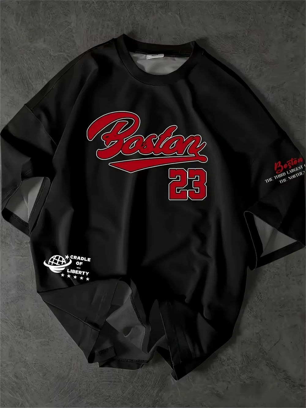 Boston nouveau hommes 23 motif imprimé respirant col rond T-shirt extérieur coupe confortable haut d