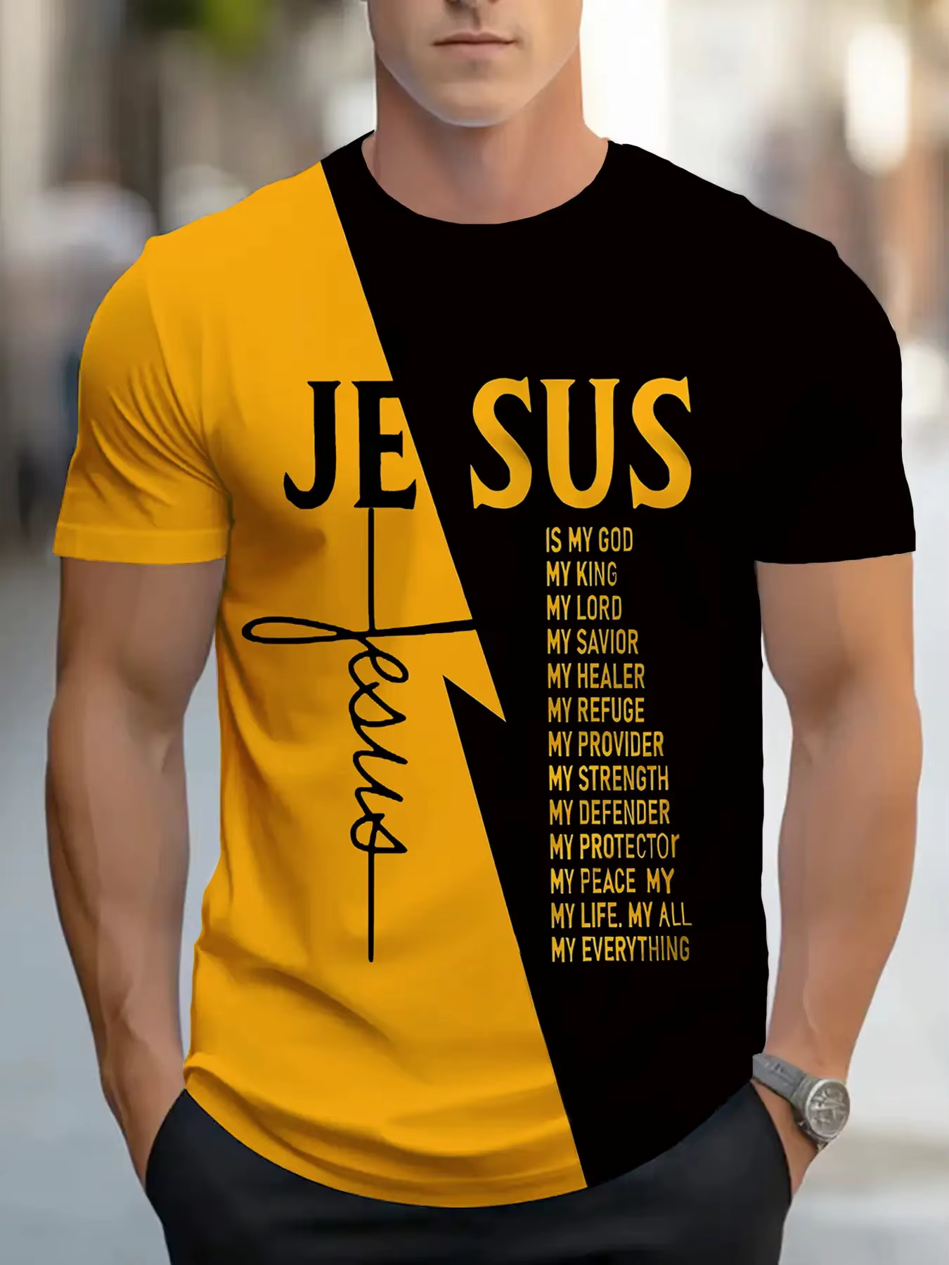 T-shirt col rond pour hommes, style chrétien, avec texte, haut de sport décontracté, confortable et 