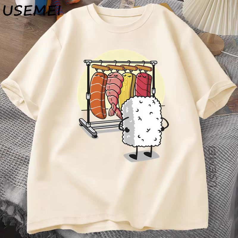Sushi garde-robe T-shirt femmes hommes drôle haute qualité T-shirt coton graphique t-shirts ample à