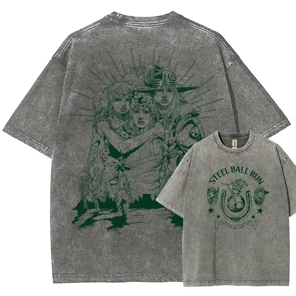 JoJo's Bizarre Adventure Johnny Joestar Gyro Zeppeli imprimé t-shirt hommes femmes lavé coton T-shir