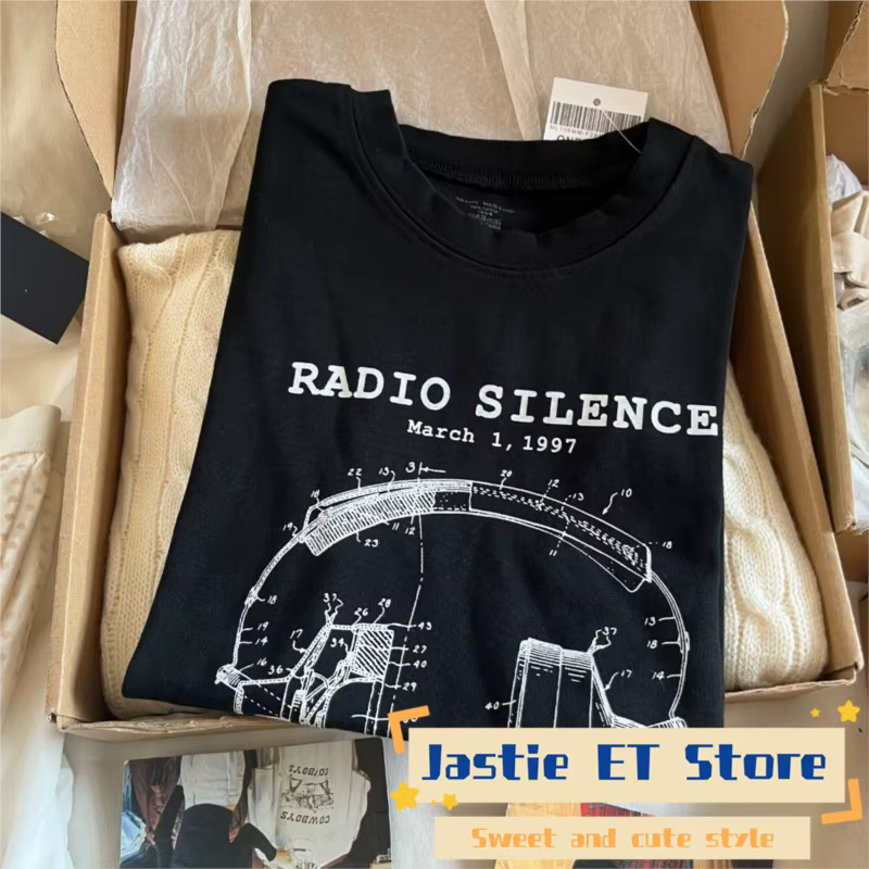 T-shirt à manches courtes et col rond pour femmes, noir, lettre imprimée, écouteur, Harajuku Streetw