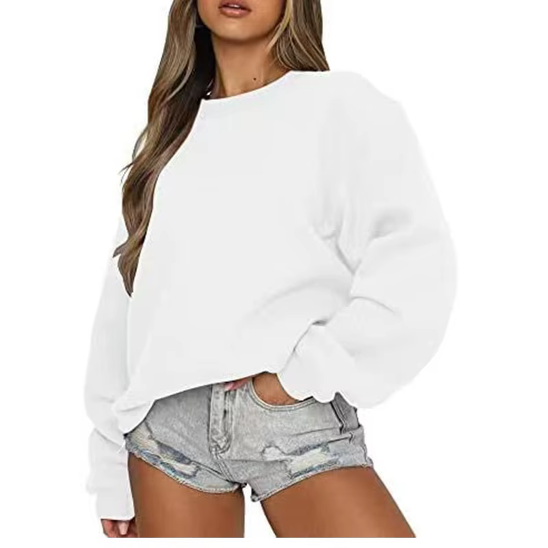 Automne hiver femmes hauts Simple solide femmes sweat à manches longues femme pull décontracté col r