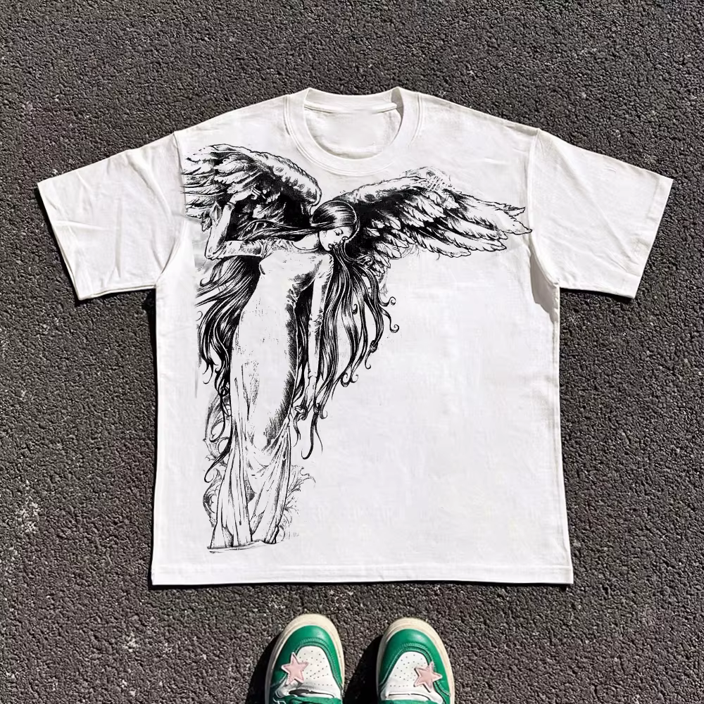 Classique Y2K Style gothique T-shirt imprimé surdimensionné T-shirt haute rue chemises gothique col