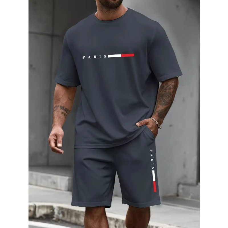 Survêtement pour homme 2 pièces Ensemble short et t-shirt à col rond à manches courtes pour homme,