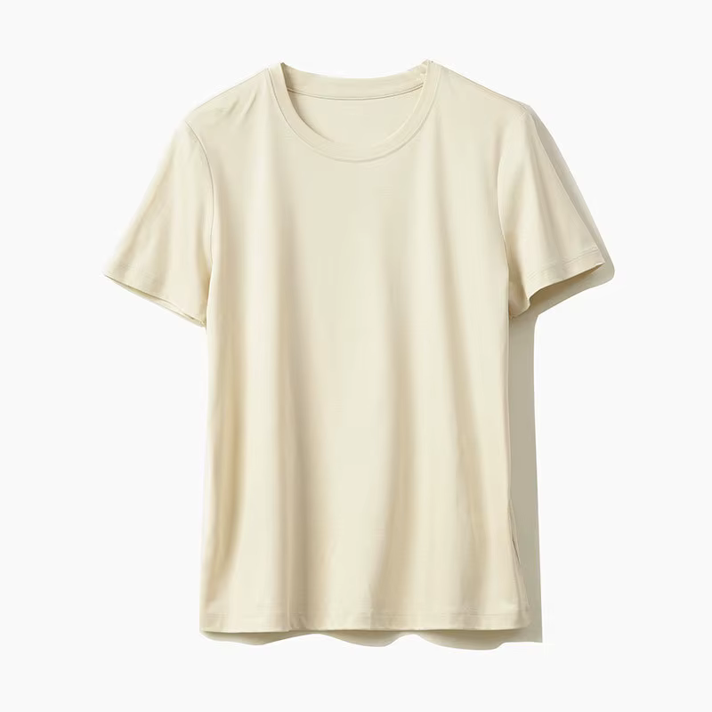 T-shirts d'été en coton mercerisé pour femmes, en soie, col rond, manches courtes, amples et droits,