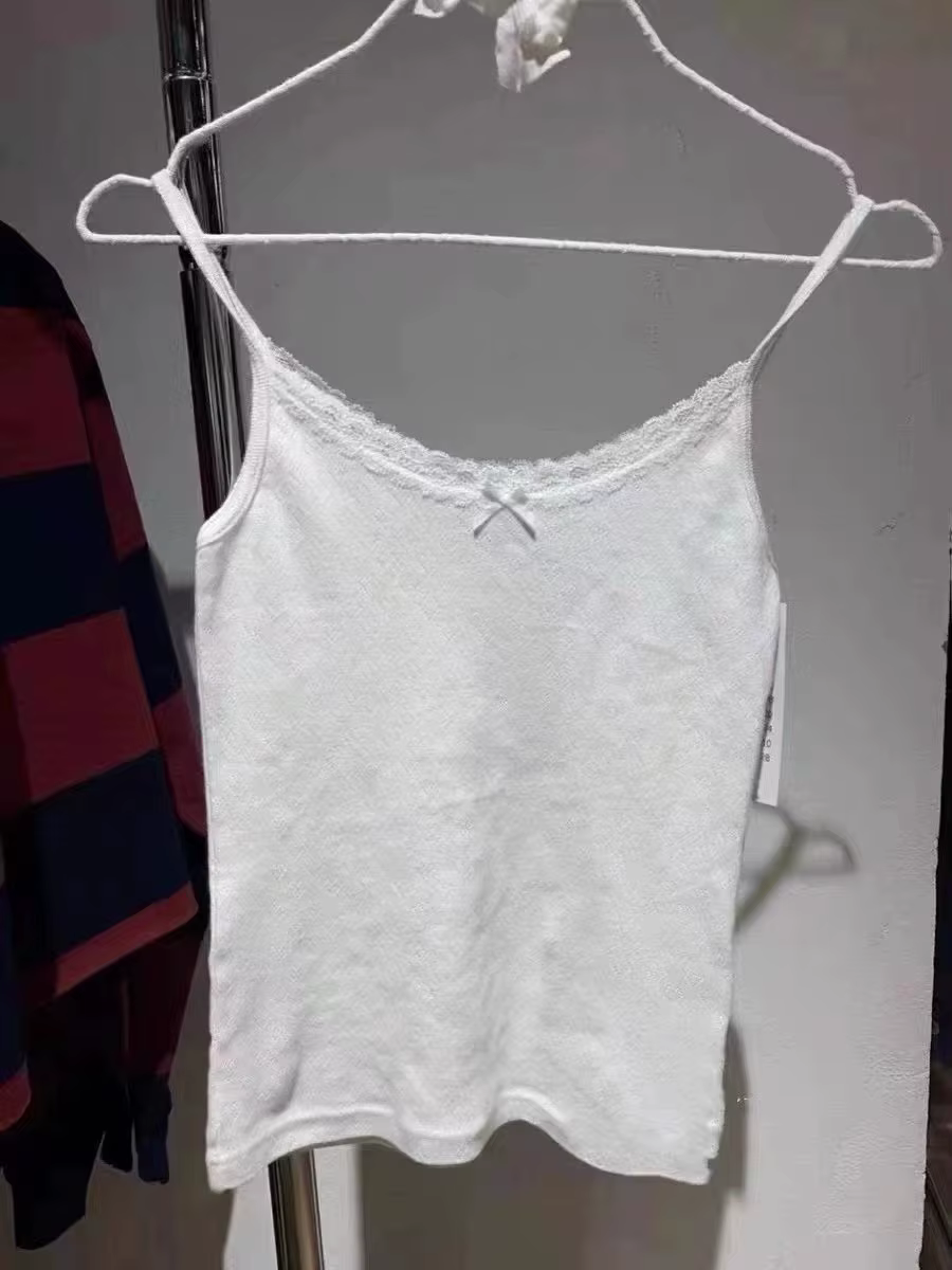 Débardeur ajouré en forme de cœur pour femmes, Top court en coton doux, avec nœud en dentelle, côtel
