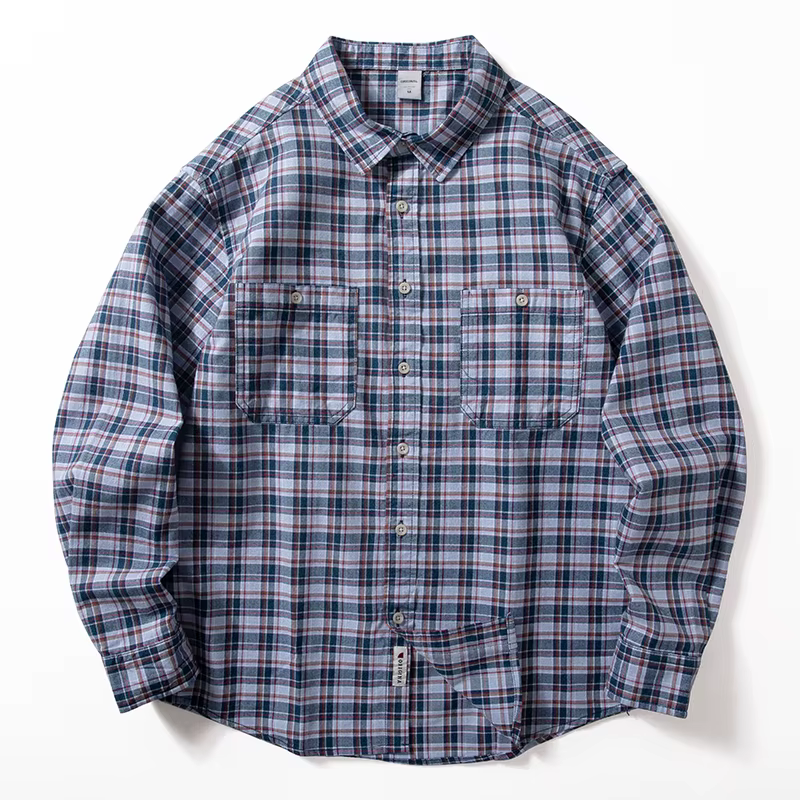 Chemise à carreaux pour hommes, haut classique rétro à manches longues, respirant, doux pour la peau