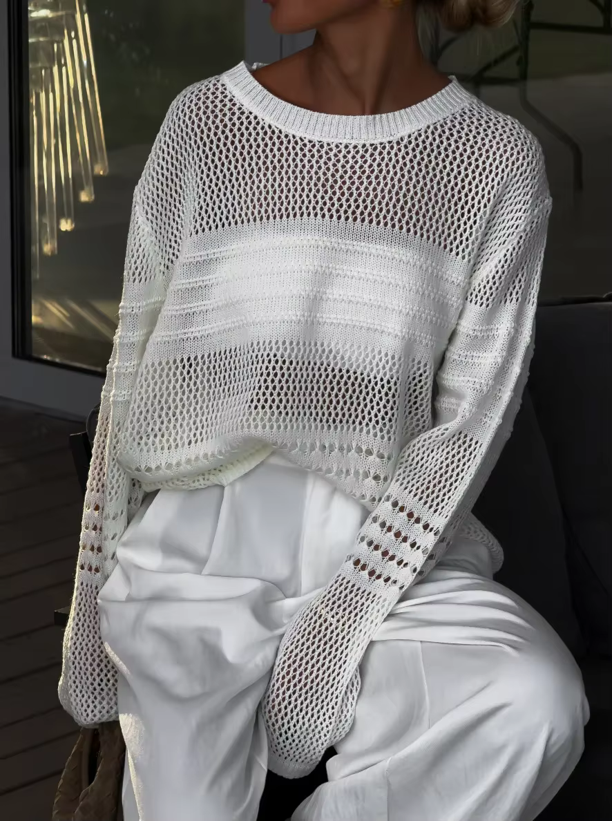 Haut en tricot pour femmes, coupe ample, chemisier transparent au Crochet, respirant, léger, chemise