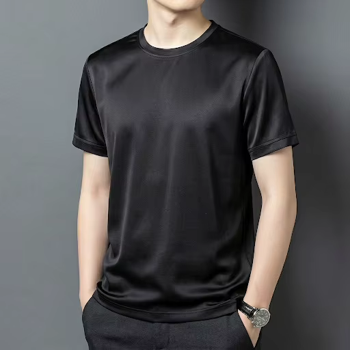 QYLVAWOY T-shirt fin d'été 100% Soie de Mûrier pour Homme, Chemise unie à manches courtes, T-shirt a