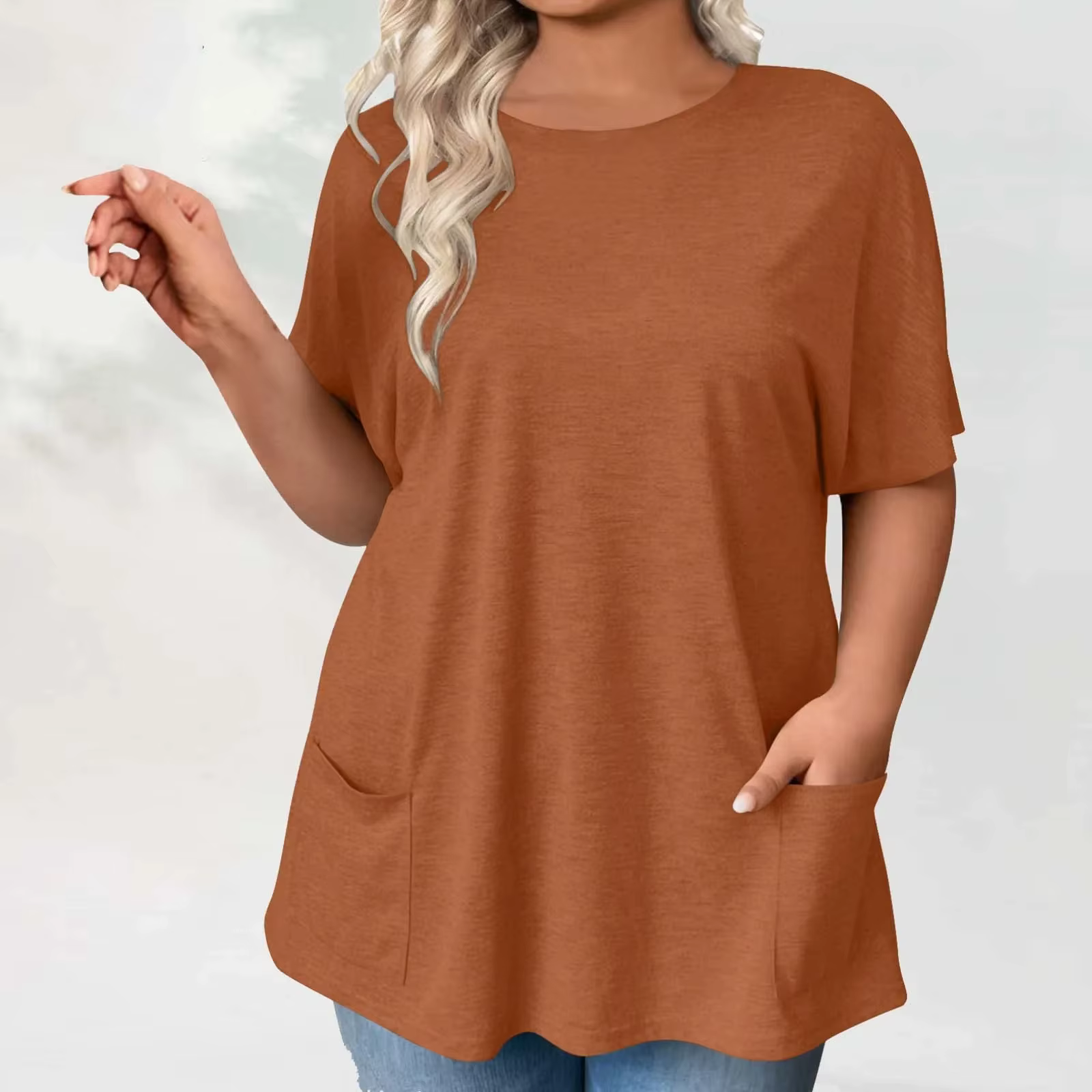 T-shirt ample décontracté à manches courtes pour femmes, grande taille, couleur unie, nouveau Style 