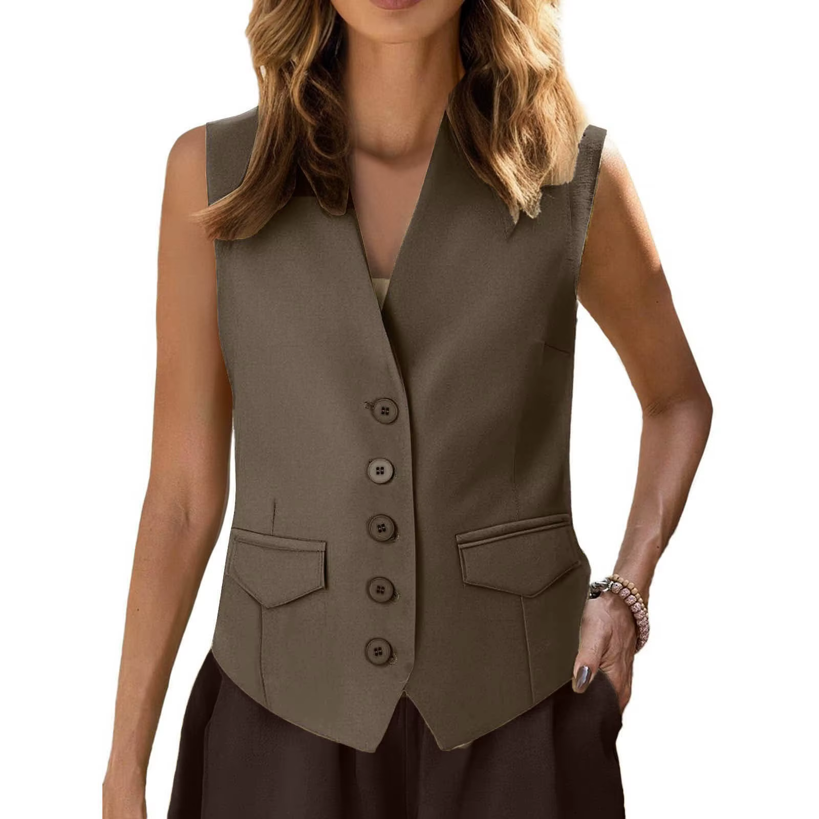 Débardeur sans manches pour femmes, haut de costume, bureau, élégant, solide, été, simple boutonnage