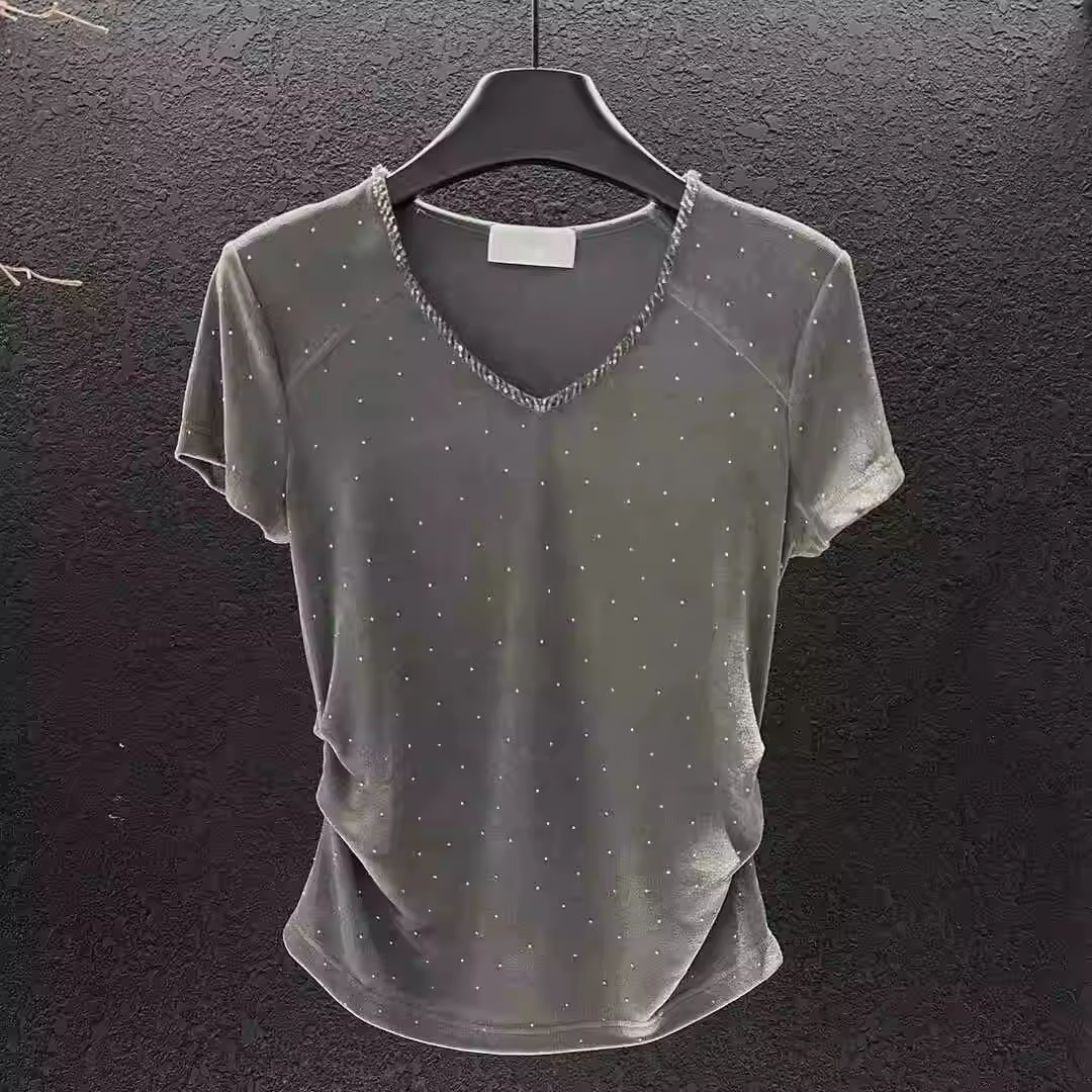T-shirt de repassage de grande taille pour femmes en été, Slim, taille serrée, col en v, haut doux à