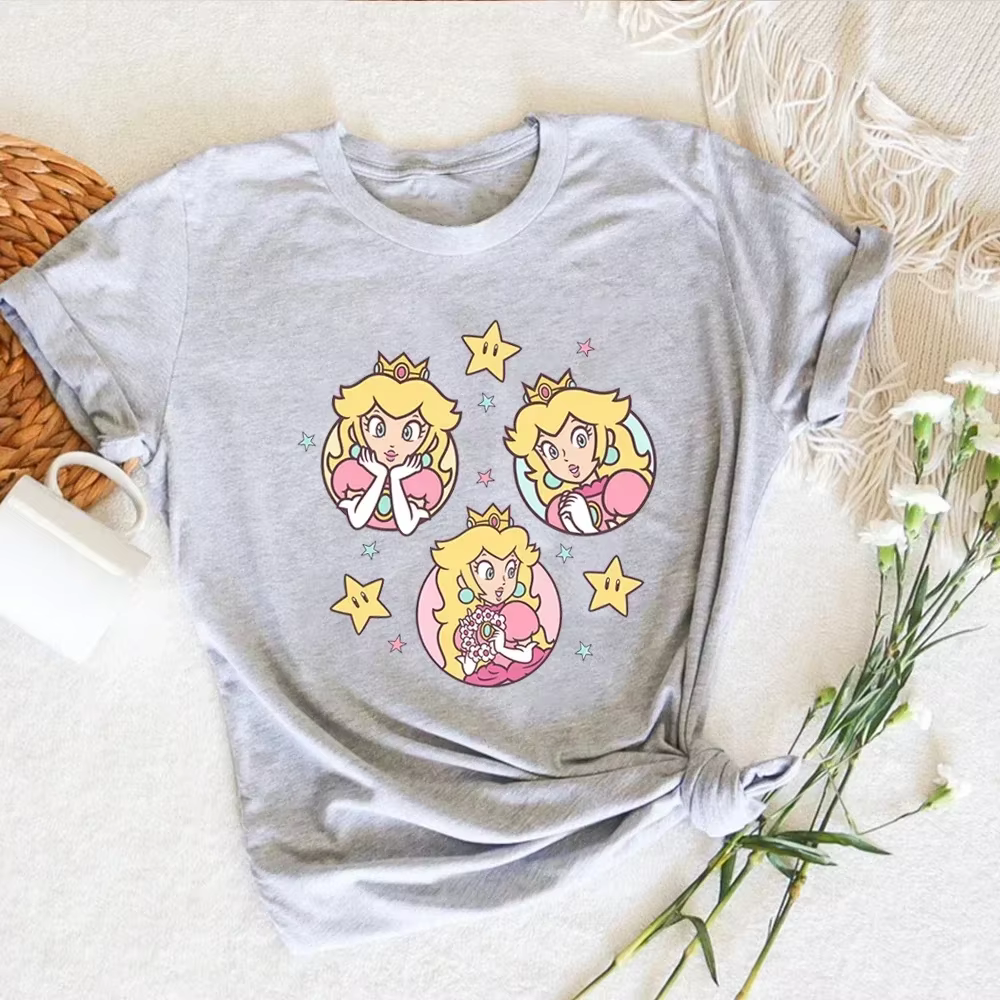 T-shirt princesse rétro Harajuku It's Peach Time, t-shirt graphique pêche, mignon femme, manches cou