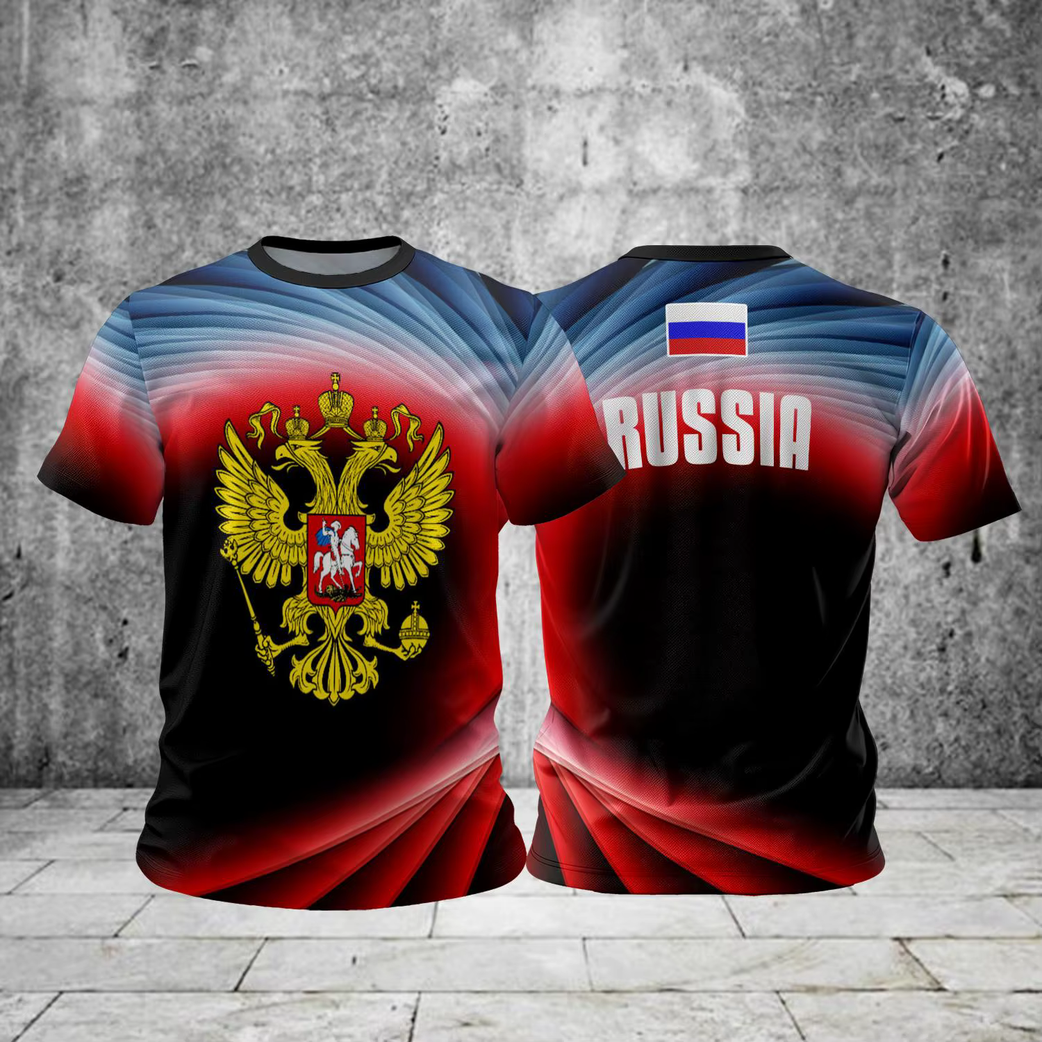 Russie hommes T-shirts décontracté ample col rond drapeau russe à manches courtes hauts T-shirts vêt