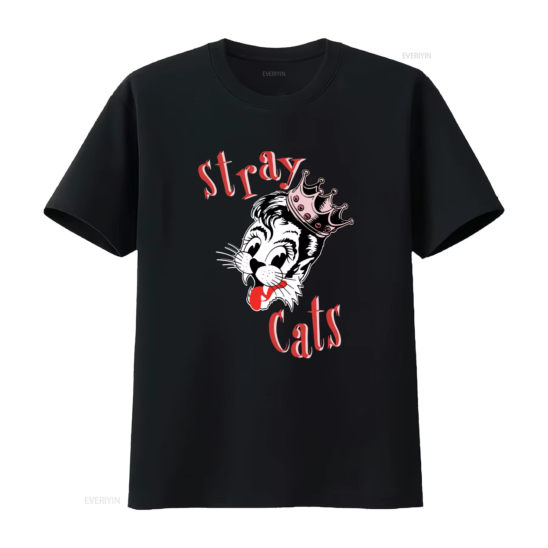 T-shirt vintage en coton Stray Cats Band, toutes tailles disponibles, base noire avec motif mignon d