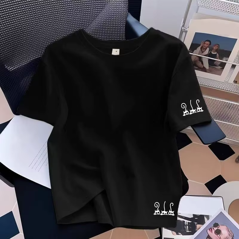 T-shirt oversize tendance pour femme, printemps-été, décontracté, motif chat mignon, manches courtes