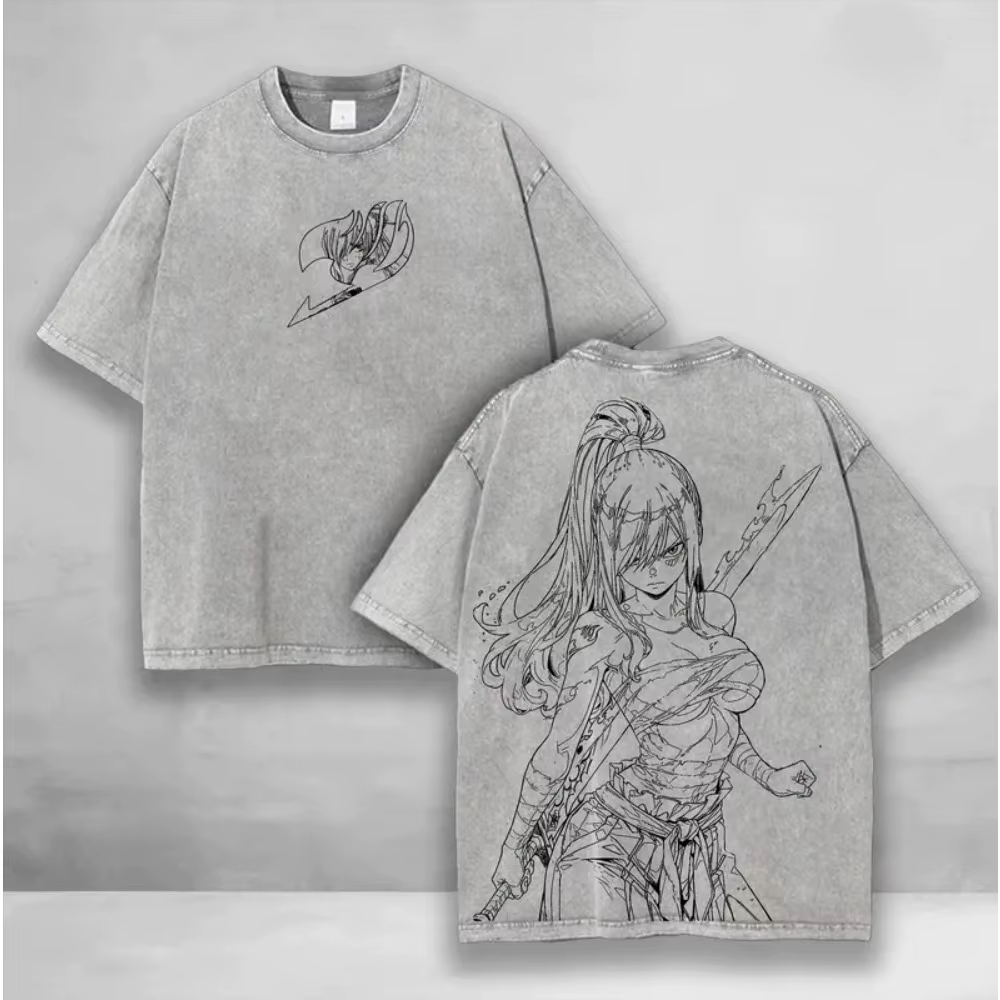 Anime chaud fée queue vêtements hommes femmes à manches courtes t-shirts lavé coton T-shirt rétro su