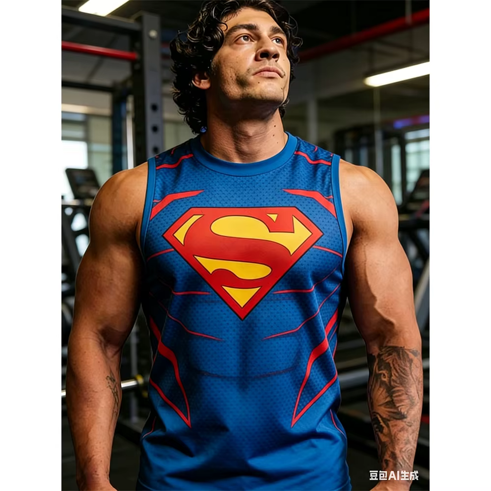 Nouveau T-shirt de sport Superman surdimensionné pour l'été 2026, col rond décontracté, série MMA, h