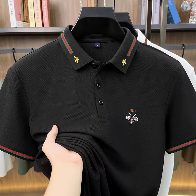 Polo homme à manches courtes, col boutonné, broderie abeille, nouveau style britannique, t-shirt déc