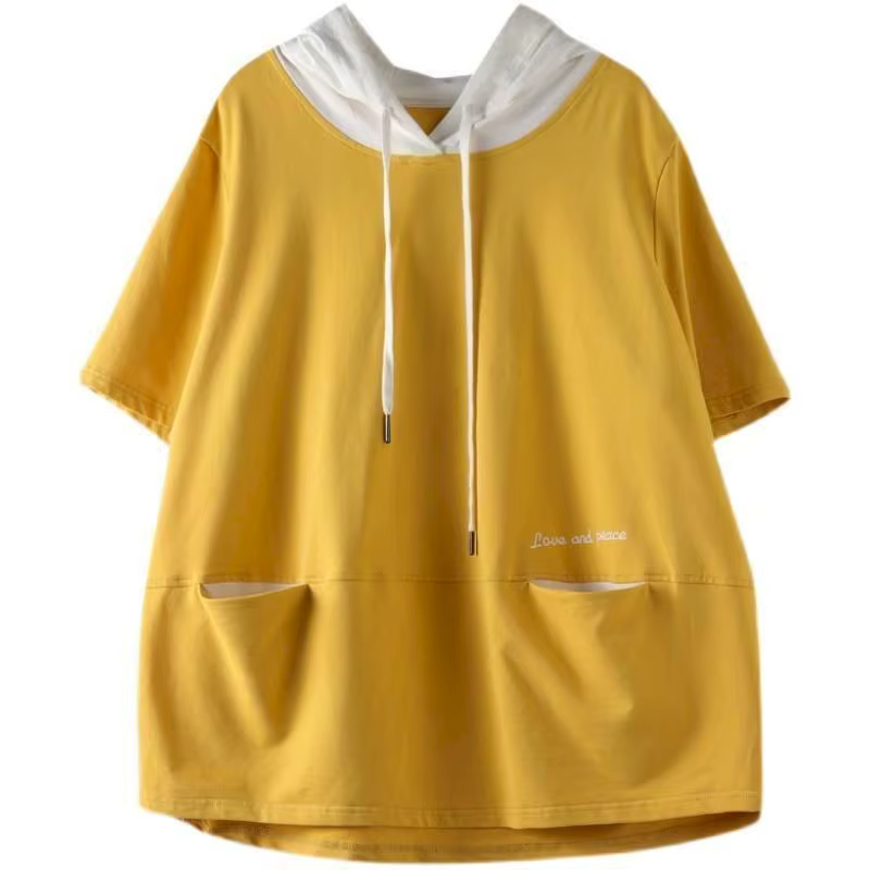 T-shirt ample et décontracté à manches courtes pour femmes, 100% coton, mode d'été, capuche, littéra