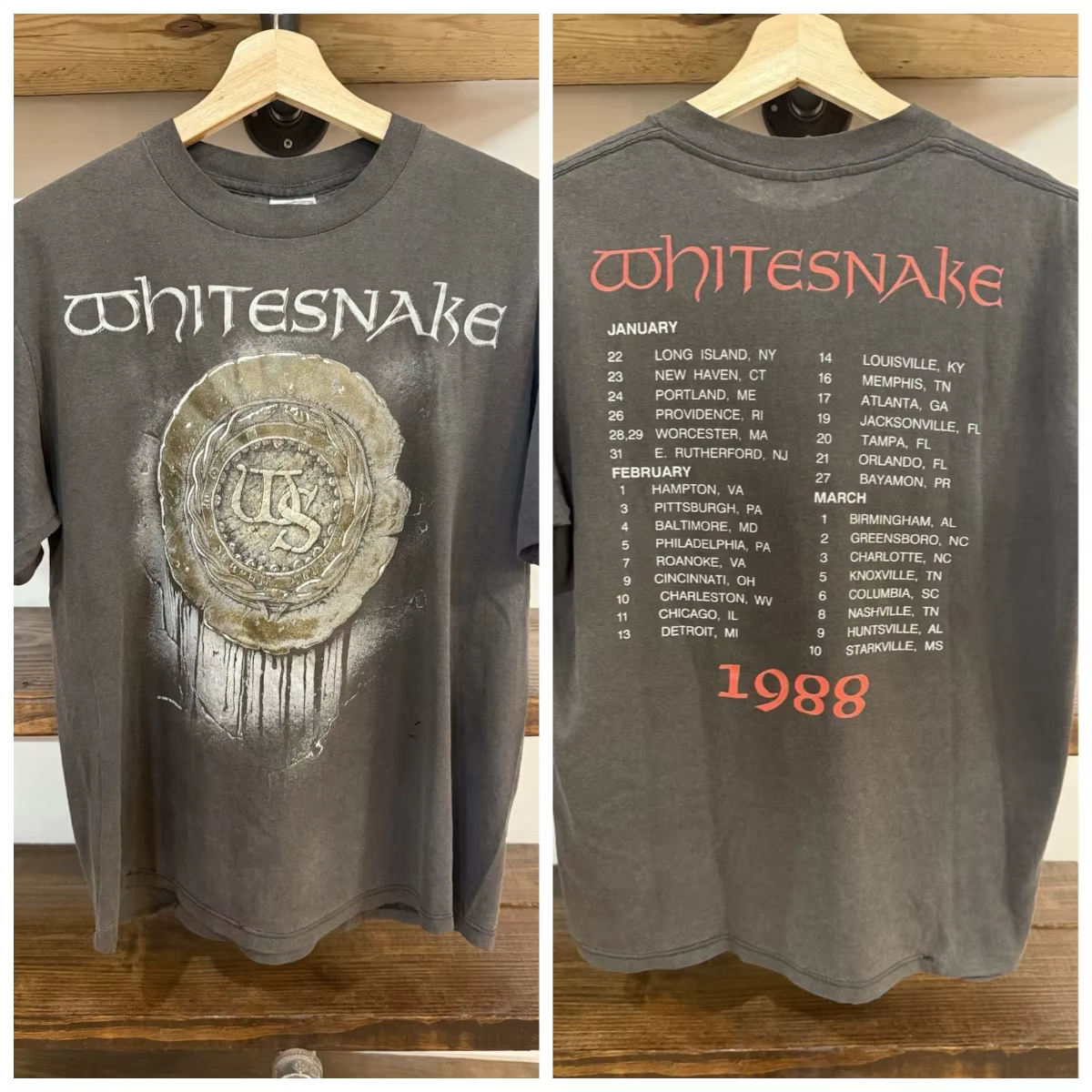 T-shirt rétro double face « White Snake Tour » 1988, motif imprimé rétro, T-shirt commémoratif, cade