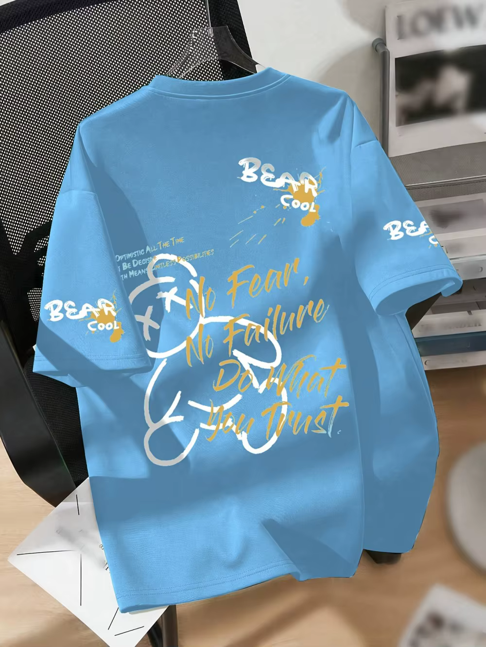 T-shirt d'été respirant à col rond pour hommes, avec motif imprimé d'ours de dessin animé, adapté au