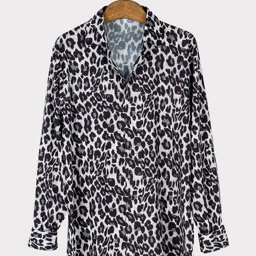 Chemise à manches longues à imprimé léopard tendance pour homme, chemise décontractée personnalisée