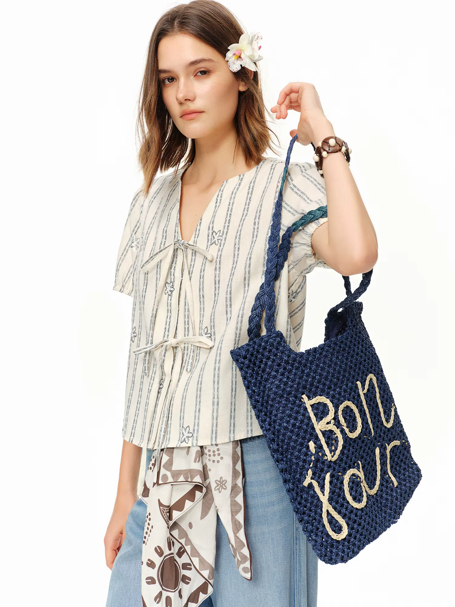 DUSHU 2026 Nouvelle Blouse d'été rayée à col en V et manches courtes pour femme, Top en lin et coton