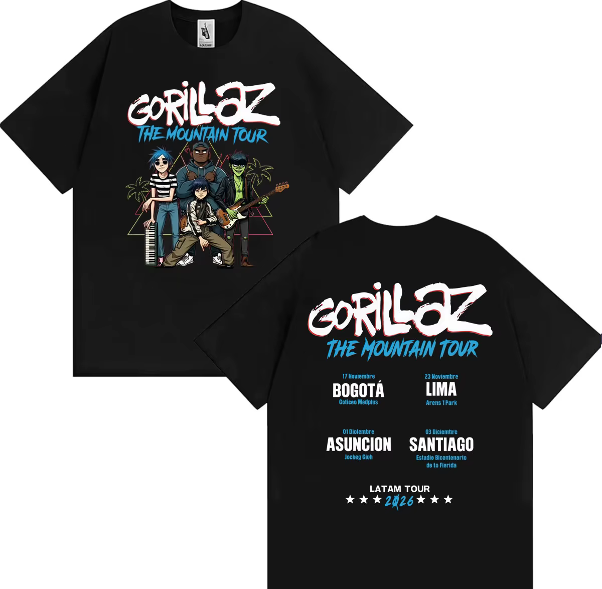 Gorillaz Band The Mountain Tour 2026 Merch T-shirt pour hommes et femmes, Streetwear Harajuku, T-shi