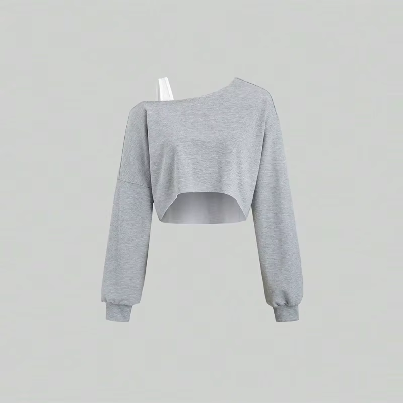 T-shirt de sport à manches longues pour femmes, printemps et été 2025, avec col diagonale irrégulier