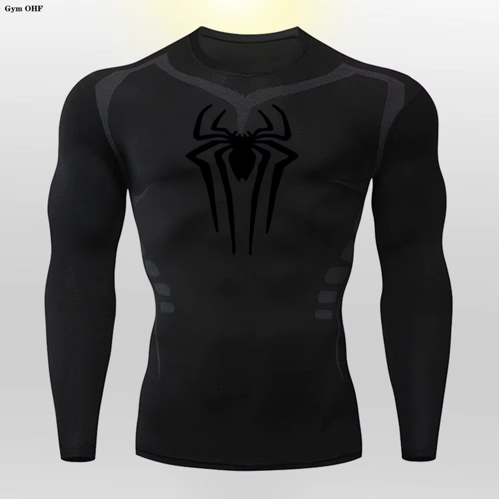 Spider-T-shirt de compression à manches longues pour homme, sweat-shirt à séchage rapide, collants d
