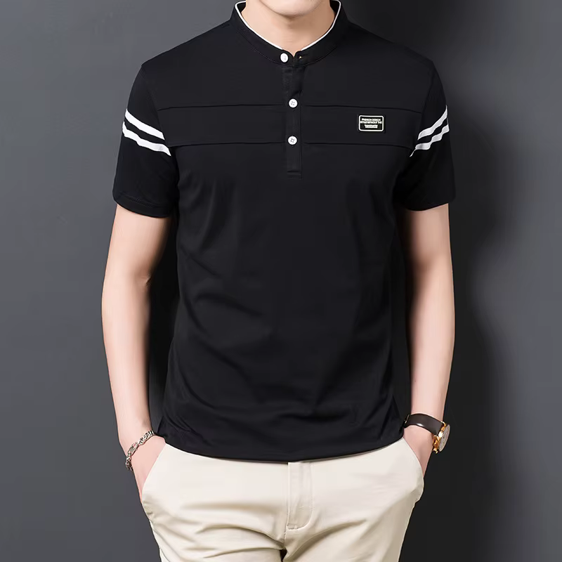T-shirt POLO d'été pour hommes, décontracté, en coton, respirant, col montant, manches courtes, coré