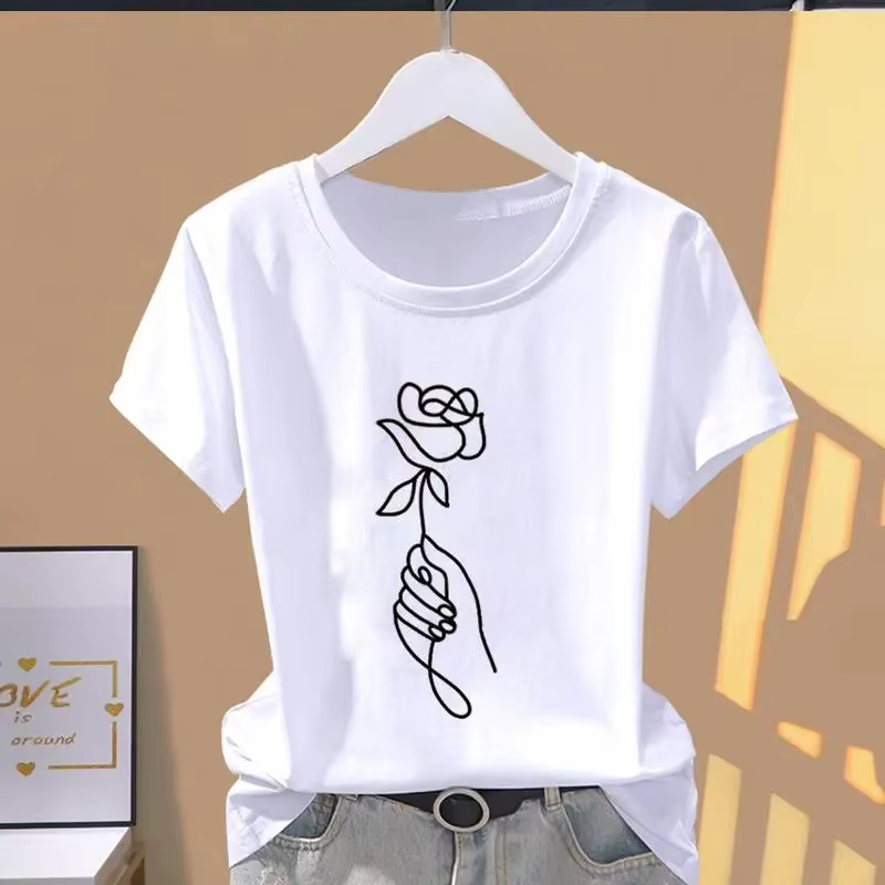 T-shirt manches courtes femme, décontracté, avec impression florale, à la mode, VPN, graphique