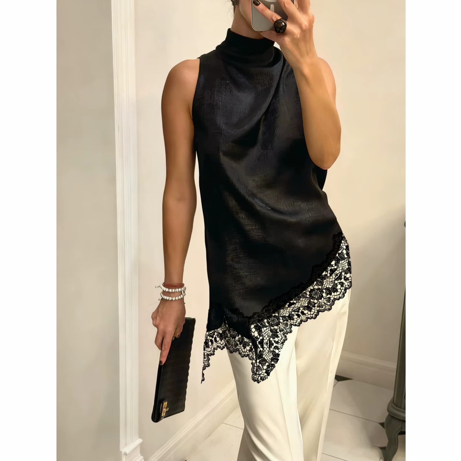 Xingqing y2k débardeurs femmes élégantes vêtements couleur unie col haut sans manches asymétrique de