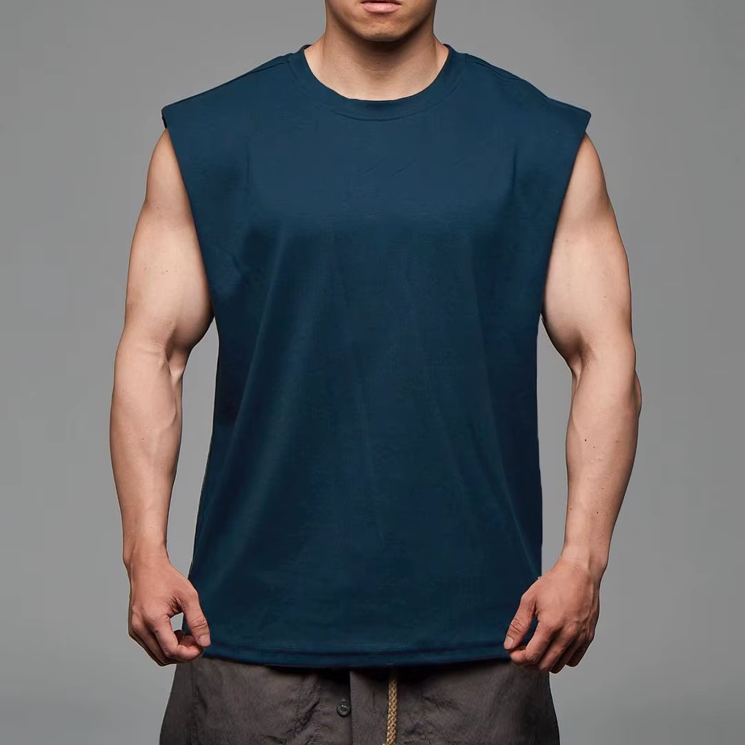 Nouveaux hommes col rond débardeur couleur Pure coton été gilet gymnase musculation musculaire Stree