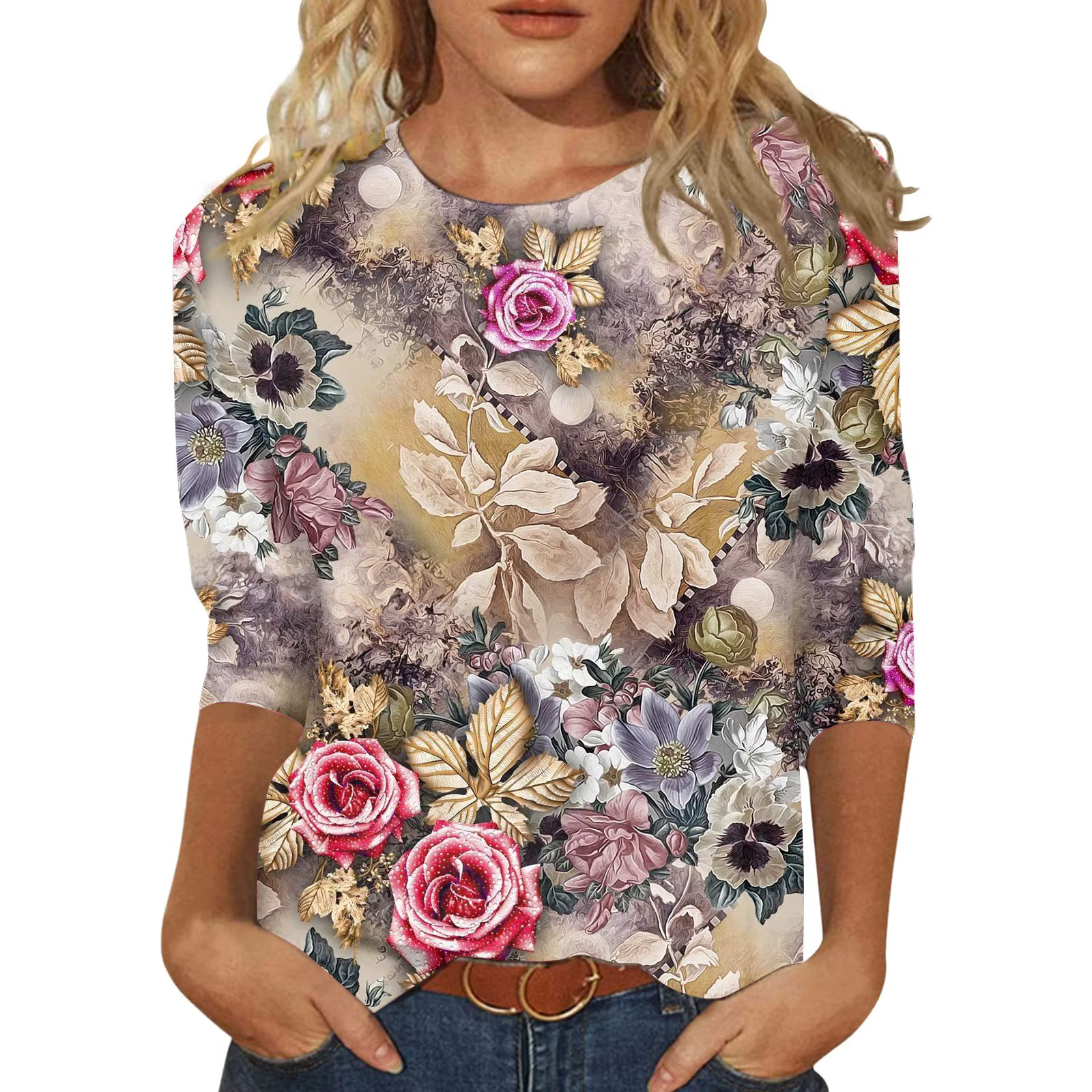 T-shirt à manches longues pour femmes, haut à fleurs, décontracté, extérieur, sportif, automne, hive