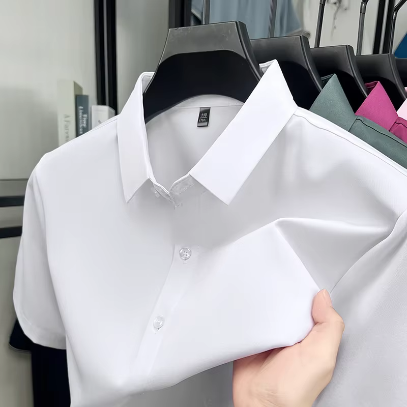 Chemise habillée pour homme à manches courtes, infroissable, coupe ajustée, respirante, pour tenues