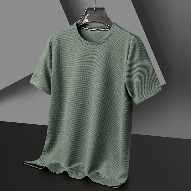 Nouveau T-shirt d'été à manches courtes et col rond gaufré pour hommes