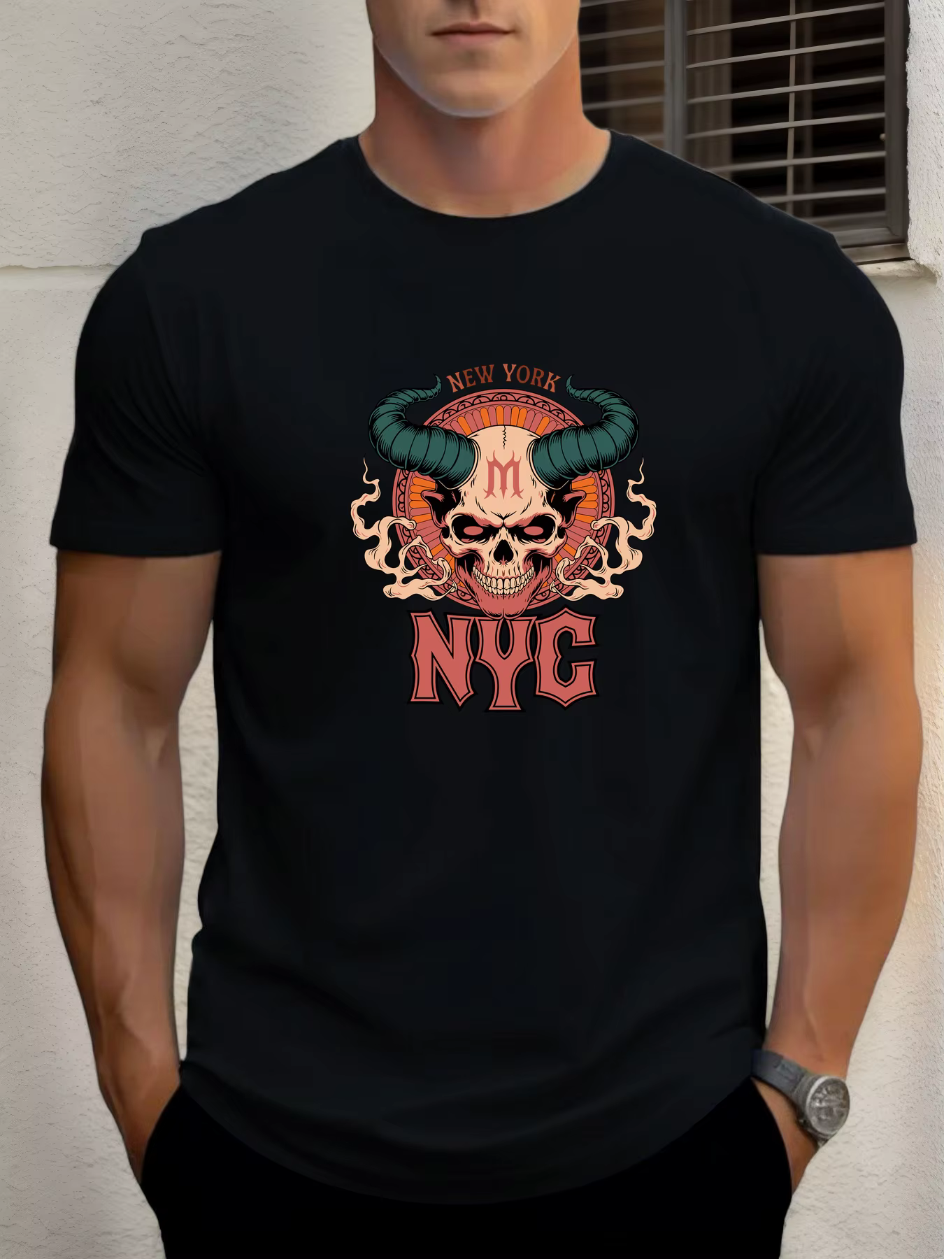 T-shirts pour hommes crâne de new york 100 % coton impression graphique été t-shirt col rond décontr