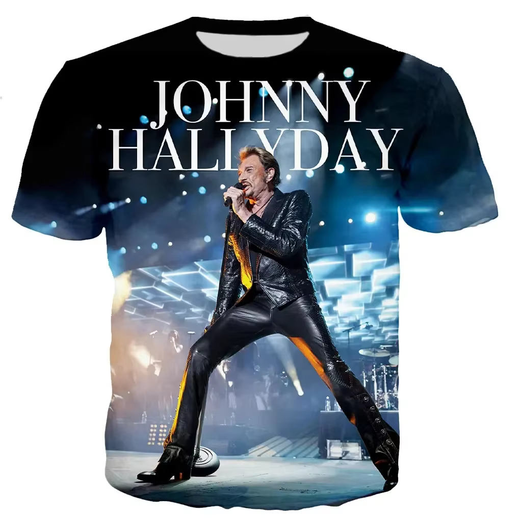 Nouveau le plus populaire chanteur Pop Johnny Hallyday 3D imprimé T-shirt hommes femmes Rock décontr